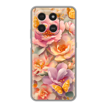 Силиконовый чехол на Honor X7d с принтом Цветы и бабочки Силиконовый чехол на Honor X7d с принтом Цветы и бабочки