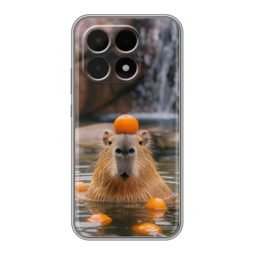 Силиконовый чехол на Xiaomi 15T с принтом Капибара с апельсином