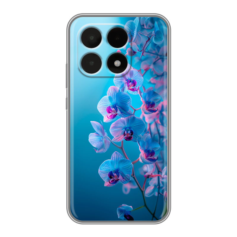 Силиконовый чехол на Xiaomi 15T с принтом голубые орхидеи Силиконовый чехол на Xiaomi 15T с принтом голубые орхидеи