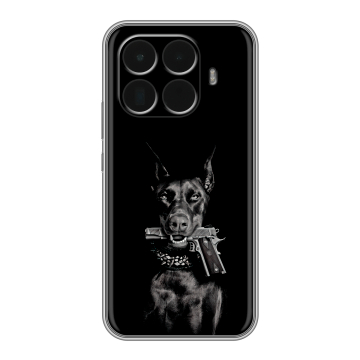 Силиконовый чехол на Xiaomi 15T Pro с принтом Доберман и пистолет Силиконовый чехол на Xiaomi 15T Pro с принтом Доберман и пистолет