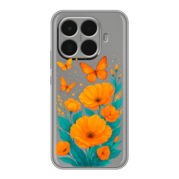 Силиконовый чехол на Xiaomi 15T Pro с принтом цветы бабочки Силиконовый чехол на Xiaomi 15T Pro с принтом цветы бабочки