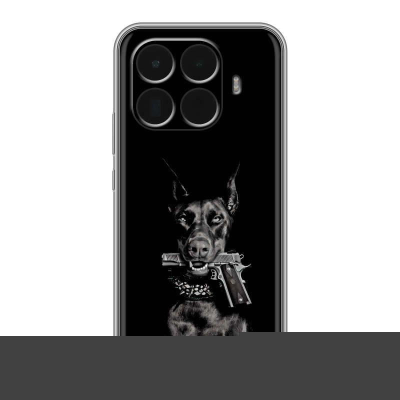 Силиконовый чехол на Xiaomi 15T Pro с принтом Доберман и пистолет Силиконовый чехол на Xiaomi 15T Pro с принтом Доберман и пистолет
