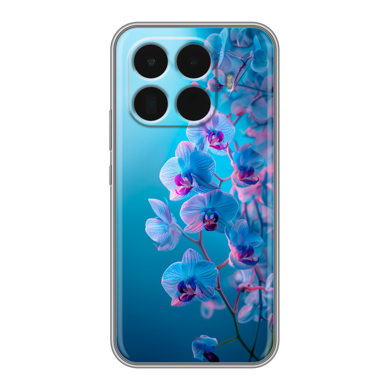 Силиконовый чехол на Xiaomi 15T Pro с принтом голубые орхидеи Силиконовый чехол на Xiaomi 15T Pro с принтом голубые орхидеи