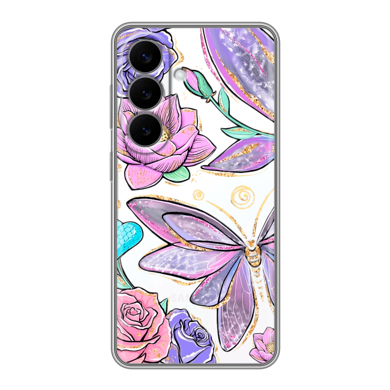Силиконовый чехол на Samsung Galaxy S26 с принтом Бабочки и цветы Силиконовый чехол на Samsung Galaxy S26 с принтом Бабочки и цветы