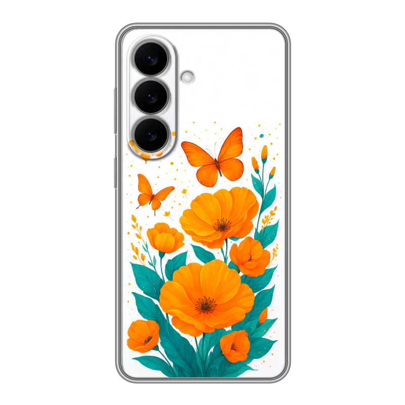 Силиконовый чехол на Samsung Galaxy S26 с принтом цветы бабочки Силиконовый чехол на Samsung Galaxy S26 с принтом цветы бабочки