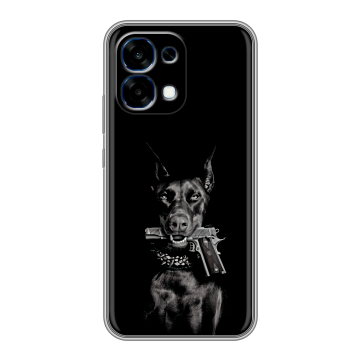 Силиконовый чехол на OPPO A6 Pro с принтом Доберман и пистолет Силиконовый чехол на OPPO A6 Pro с принтом Доберман и пистолет