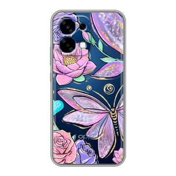 Силиконовый чехол на OPPO A6 Pro с принтом Бабочки и цветы Силиконовый чехол на OPPO A6 Pro с принтом Бабочки и цветы