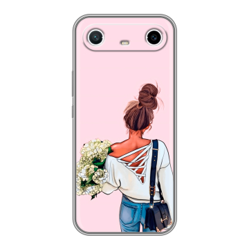 Силиконовый чехол на Tecno Spark Slim с принтом Девушка и букет Силиконовый чехол на Tecno Spark Slim с принтом Девушка и букет