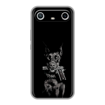 Силиконовый чехол на Tecno Spark Slim с принтом Доберман и пистолет Силиконовый чехол на Tecno Spark Slim с принтом Доберман и пистолет
