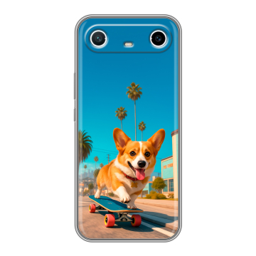 Силиконовый чехол на Tecno Spark Slim с принтом Корги на скейте Силиконовый чехол на Tecno Spark Slim с принтом Корги на скейте