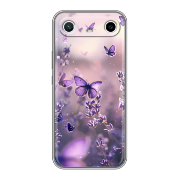 Силиконовый чехол на Tecno Spark Slim с принтом бабочки и лаванда Силиконовый чехол на Tecno Spark Slim с принтом бабочки и лаванда