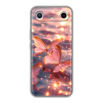 Силиконовый чехол на Tecno Spark Slim с принтом бабочки розовые Силиконовый чехол на Tecno Spark Slim с принтом бабочки розовые
