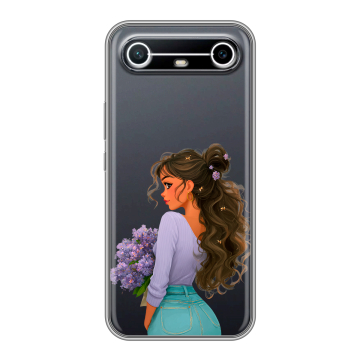 Силиконовый чехол на Tecno Spark Slim с принтом девушка цветы Силиконовый чехол на Tecno Spark Slim с принтом девушка цветы