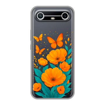 Силиконовый чехол на Tecno Spark Slim с принтом цветы бабочки Силиконовый чехол на Tecno Spark Slim с принтом цветы бабочки