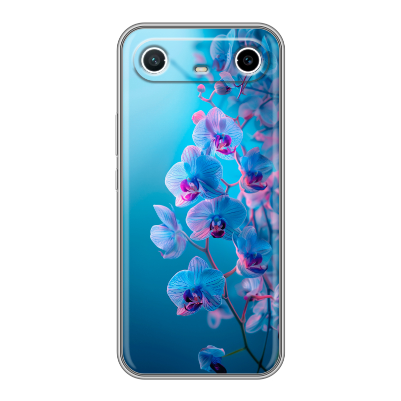 Силиконовый чехол на Tecno Spark Slim с принтом голубые орхидеи Силиконовый чехол на Tecno Spark Slim с принтом голубые орхидеи