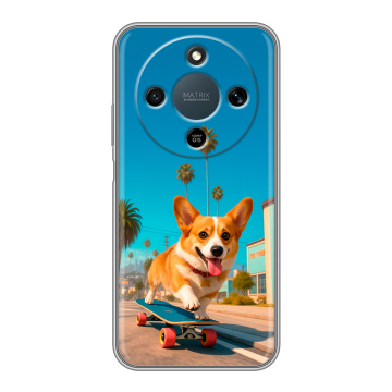 Силиконовый чехол на Honor X9d с принтом Корги на скейте