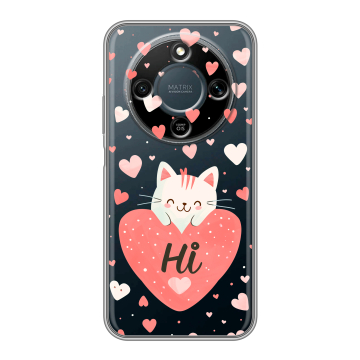 Силиконовый чехол на Honor X9d с принтом котенок и сердечко Силиконовый чехол на Honor X9d с принтом котенок и сердечко