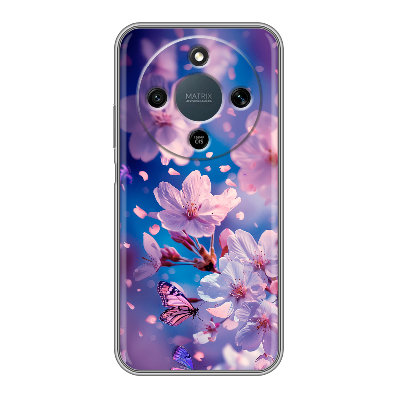 Силиконовый чехол на Honor X9d с принтом цветы бабочки Силиконовый чехол на Honor X9d с принтом цветы бабочки