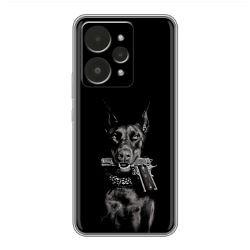 Силиконовый чехол на Realme 15 с принтом Доберман и пистолет