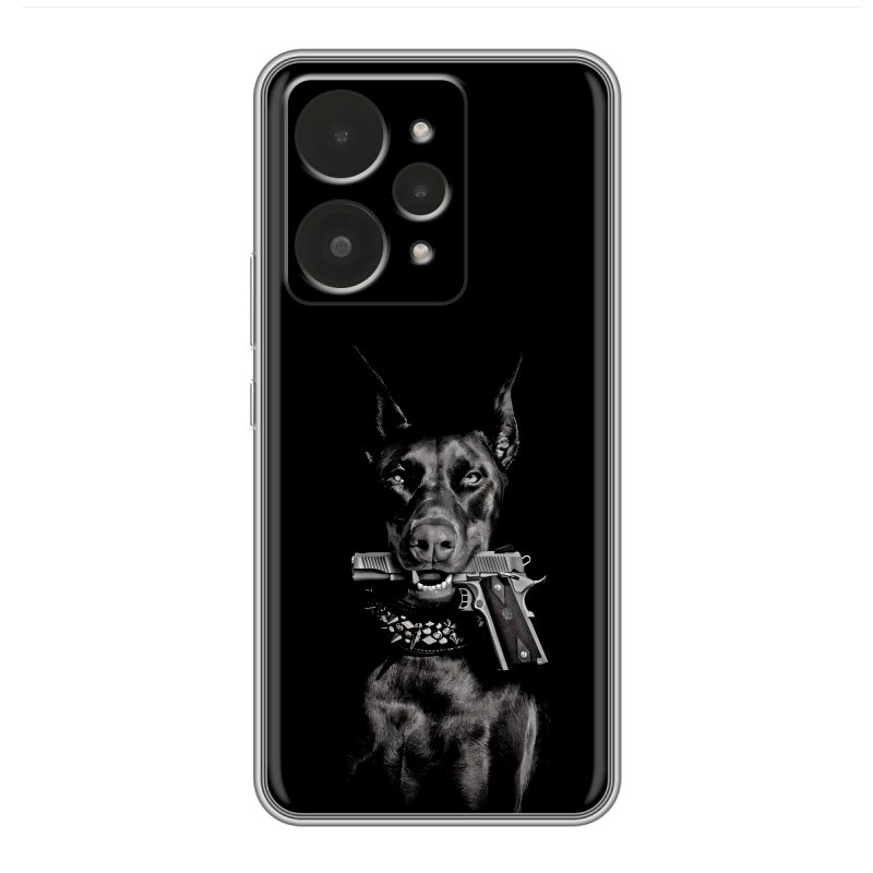 Силиконовый чехол на Realme 15 с принтом Доберман и пистолет Силиконовый чехол на Realme 15 с принтом Доберман и пистолет