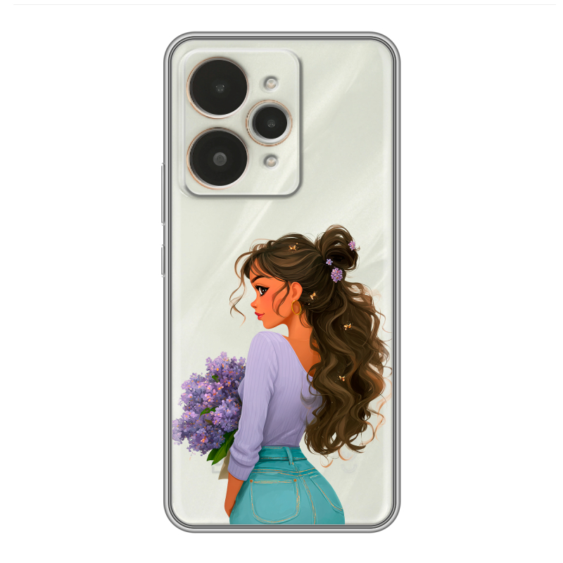 Силиконовый чехол на Realme 15 с принтом девушка цветы Силиконовый чехол на Realme 15 с принтом девушка цветы