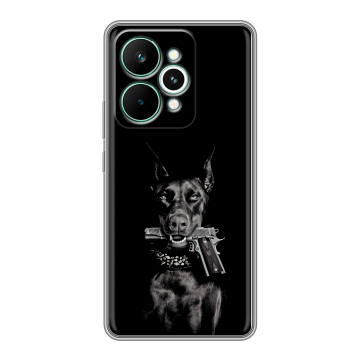 Силиконовый чехол на Realme 15 Pro с принтом Доберман и пистолет Силиконовый чехол на Realme 15 Pro с принтом Доберман и пистолет