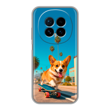 Силиконовый чехол на Honor Magic 8 с принтом Корги на скейте Силиконовый чехол на Honor Magic 8 с принтом Корги на скейте