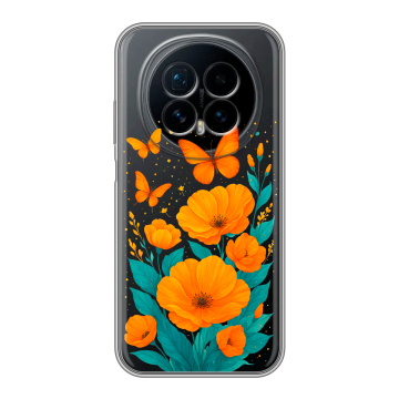 Силиконовый чехол на Honor Magic 8 с принтом цветы бабочки