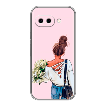 Силиконовый чехол на Google Pixel 9A с принтом Девушка и букет