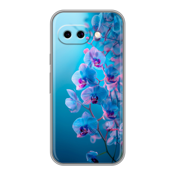 Силиконовый чехол на Google Pixel 9A с принтом голубые орхидеи Силиконовый чехол на Google Pixel 9A с принтом голубые орхидеи