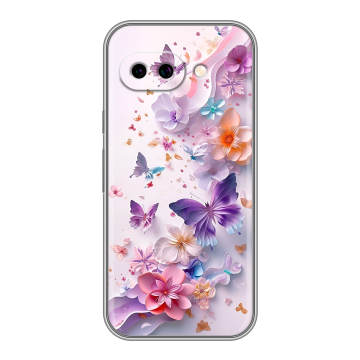 Силиконовый чехол на Google Pixel 9A с принтом цветы бабочки Силиконовый чехол на Google Pixel 9A с принтом цветы бабочки