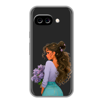 Силиконовый чехол на Google Pixel 9A с принтом девушка цветы