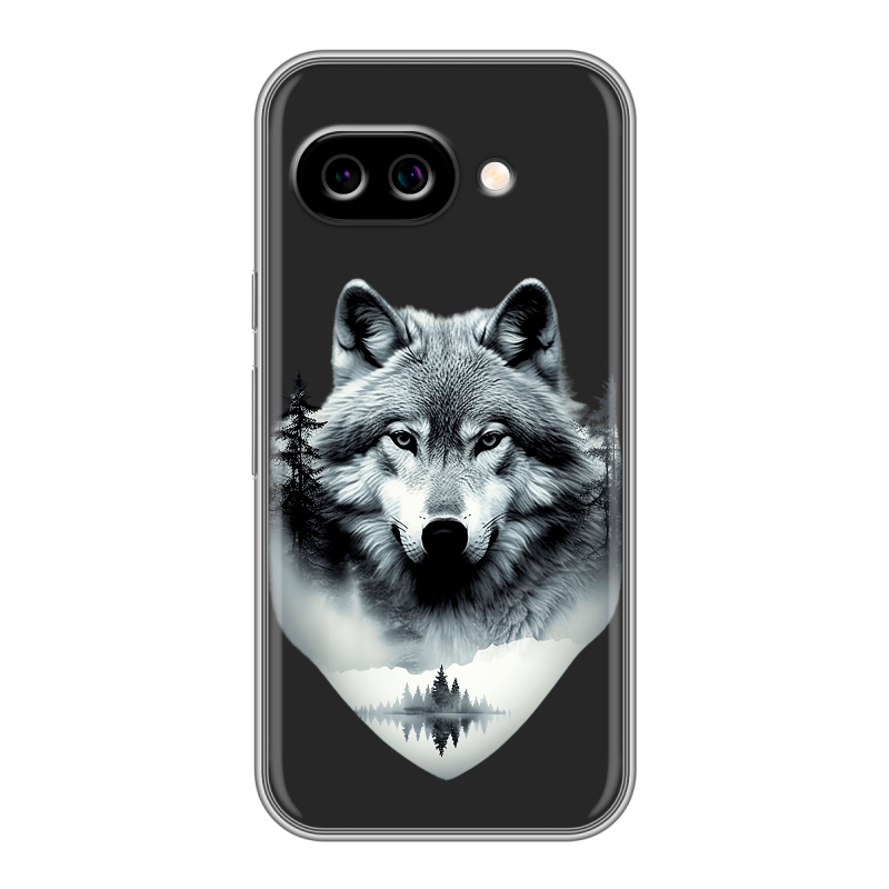 Силиконовый чехол на Google Pixel 9A с принтом Волк в лесу Силиконовый чехол на Google Pixel 9A с принтом Волк в лесу