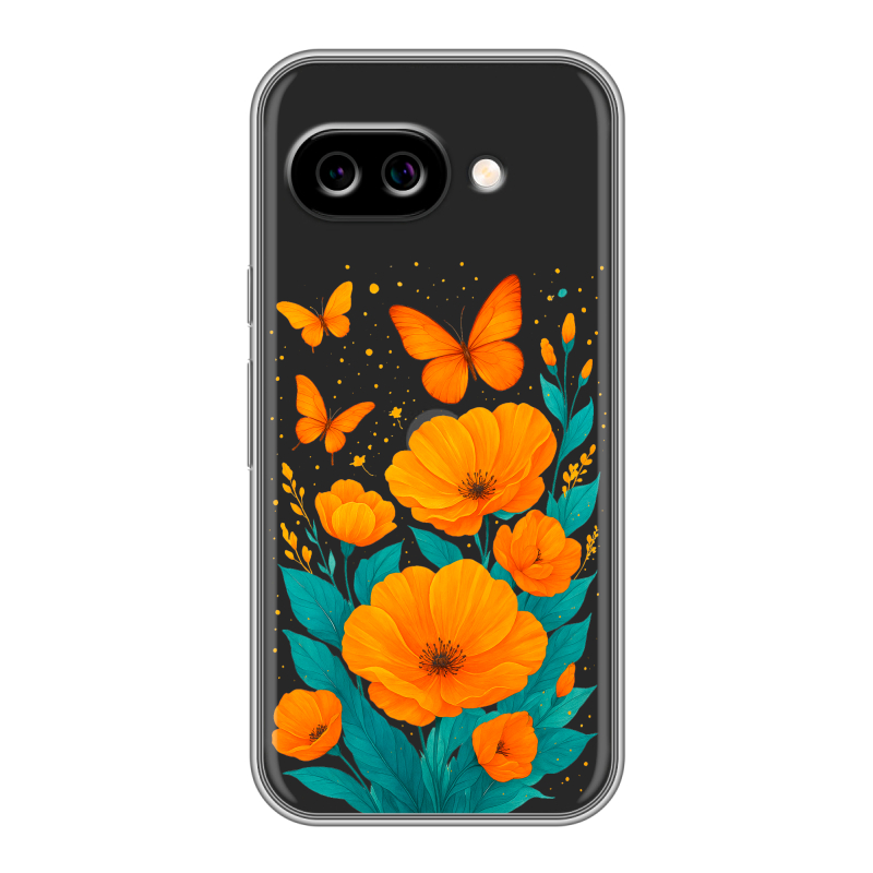 Силиконовый чехол на Google Pixel 9A с принтом цветы бабочки Силиконовый чехол на Google Pixel 9A с принтом цветы бабочки