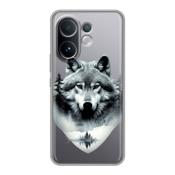 Силиконовый чехол на Vivo V60 с принтом Волк в лесу Силиконовый чехол на Vivo V60 с принтом Волк в лесу