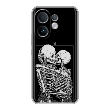 Силиконовый чехол на Vivo V60 с принтом Поцелуй скелетов