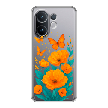 Силиконовый чехол на Vivo V60 с принтом цветы бабочки