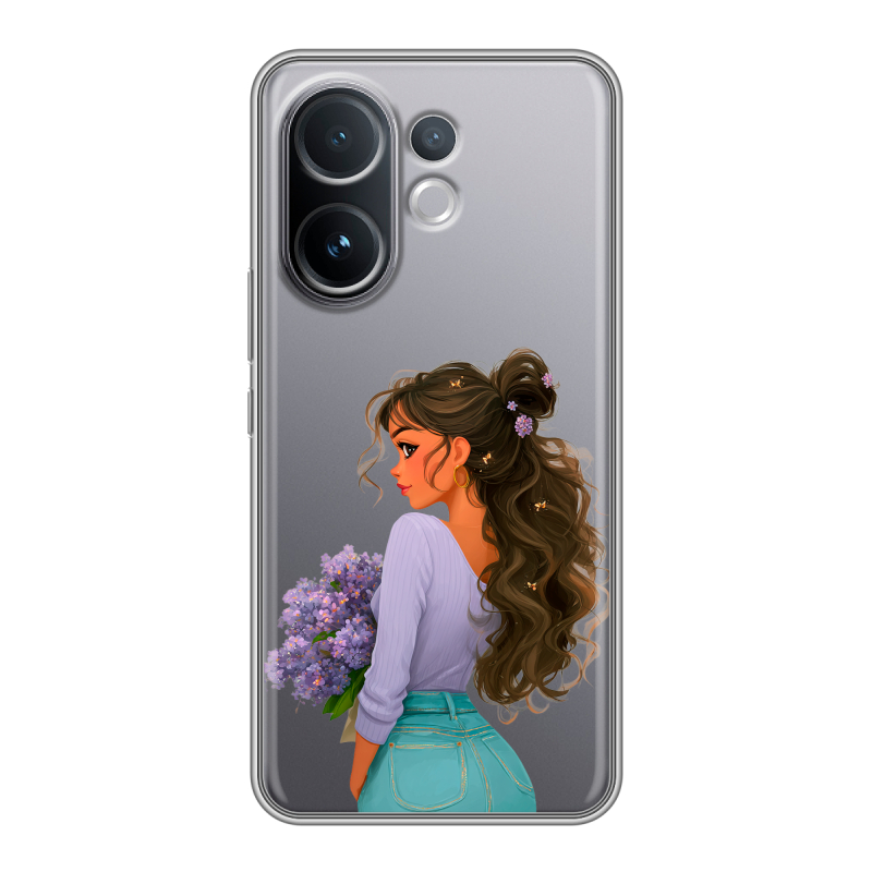 Силиконовый чехол на Vivo V60 с принтом девушка цветы Силиконовый чехол на Vivo V60 с принтом девушка цветы