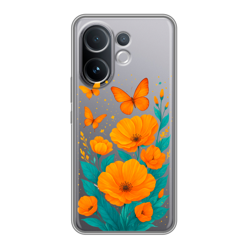 Силиконовый чехол на Vivo V60 с принтом цветы бабочки Силиконовый чехол на Vivo V60 с принтом цветы бабочки