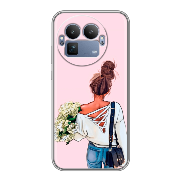 Силиконовый чехол на Realme GT8 Pro с принтом Девушка и букет Силиконовый чехол на Realme GT8 Pro с принтом Девушка и букет