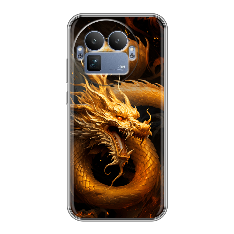 Силиконовый чехол на Realme GT8 Pro с принтом Золотой дракон Силиконовый чехол на Realme GT8 Pro с принтом Золотой дракон
