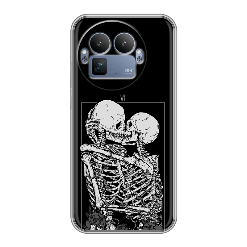 Силиконовый чехол на Realme GT8 Pro с принтом Поцелуй скелетов Силиконовый чехол на Realme GT8 Pro с принтом Поцелуй скелетов