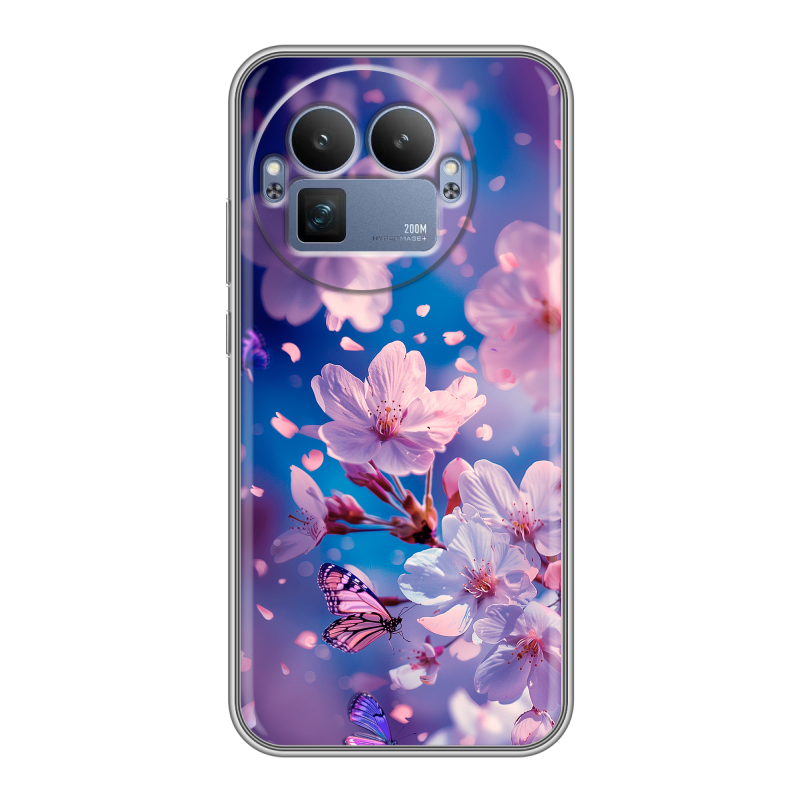 Силиконовый чехол на Realme GT8 Pro с принтом цветы бабочки Силиконовый чехол на Realme GT8 Pro с принтом цветы бабочки