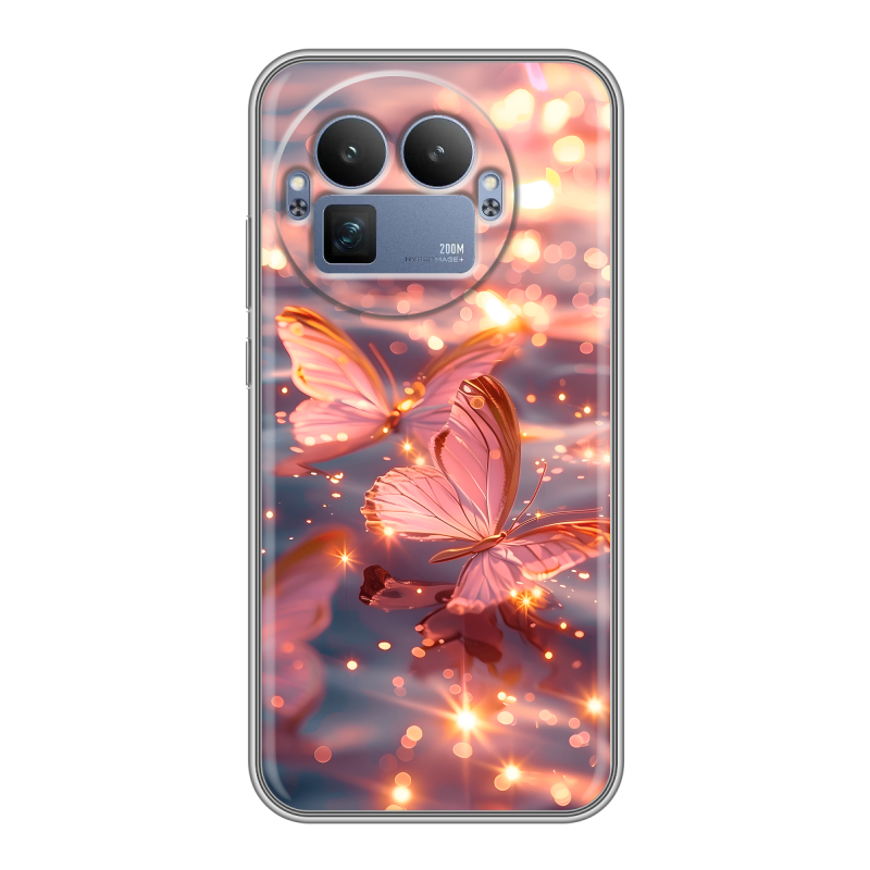 Силиконовый чехол на Realme GT8 Pro с принтом бабочки розовые Силиконовый чехол на Realme GT8 Pro с принтом бабочки розовые