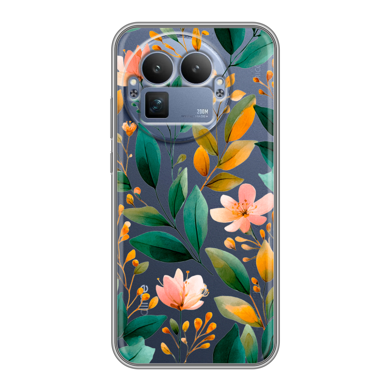 Силиконовый чехол на Realme GT8 Pro с принтом Цветы паттерн Силиконовый чехол на Realme GT8 Pro с принтом Цветы паттерн