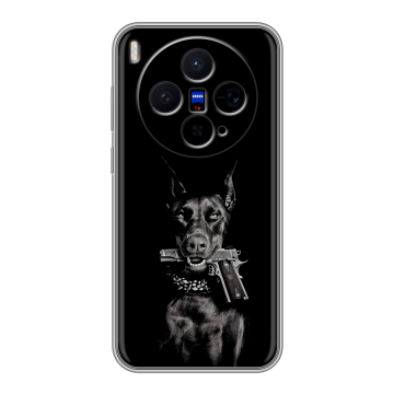 Силиконовый чехол на Vivo X300 с принтом Доберман и пистолет