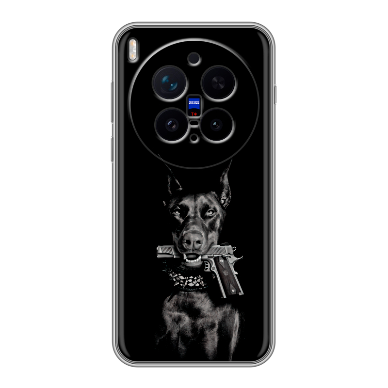 Силиконовый чехол на Vivo X300 Pro с принтом Доберман и пистолет Силиконовый чехол на Vivo X300 Pro с принтом Доберман и пистолет