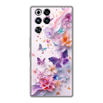 Силиконовый чехол на ZTE Nubia RedMagic 11 Pro с принтом цветы бабочки Силиконовый чехол на ZTE Nubia RedMagic 11 Pro с принтом цветы бабочки