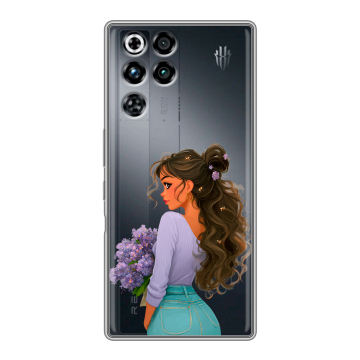 Силиконовый чехол на ZTE Nubia RedMagic 11 Pro с принтом девушка цветы