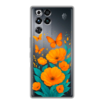 Силиконовый чехол на ZTE Nubia RedMagic 11 Pro с принтом цветы бабочки
